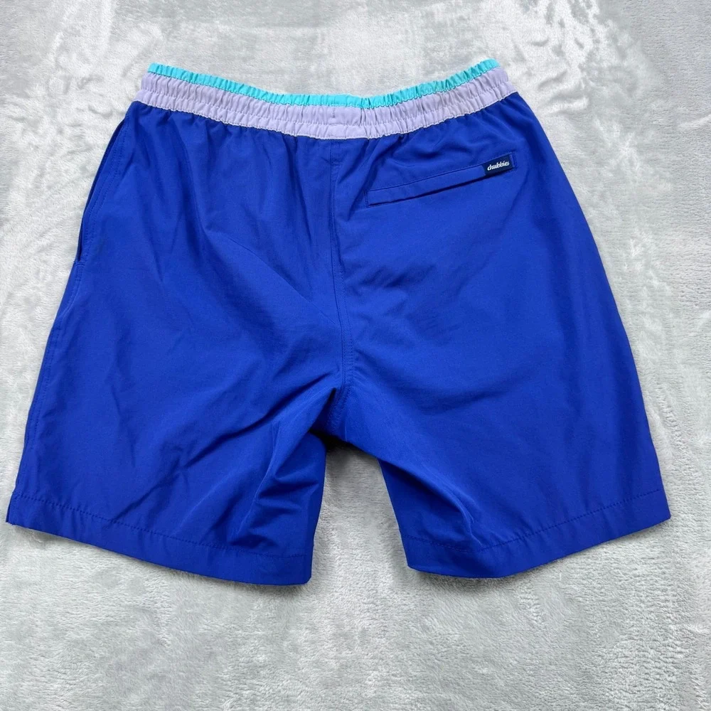 Chubbies Swim Trunks Men Small Blue Lined Drawstring Logo Slash‎ Pockets
